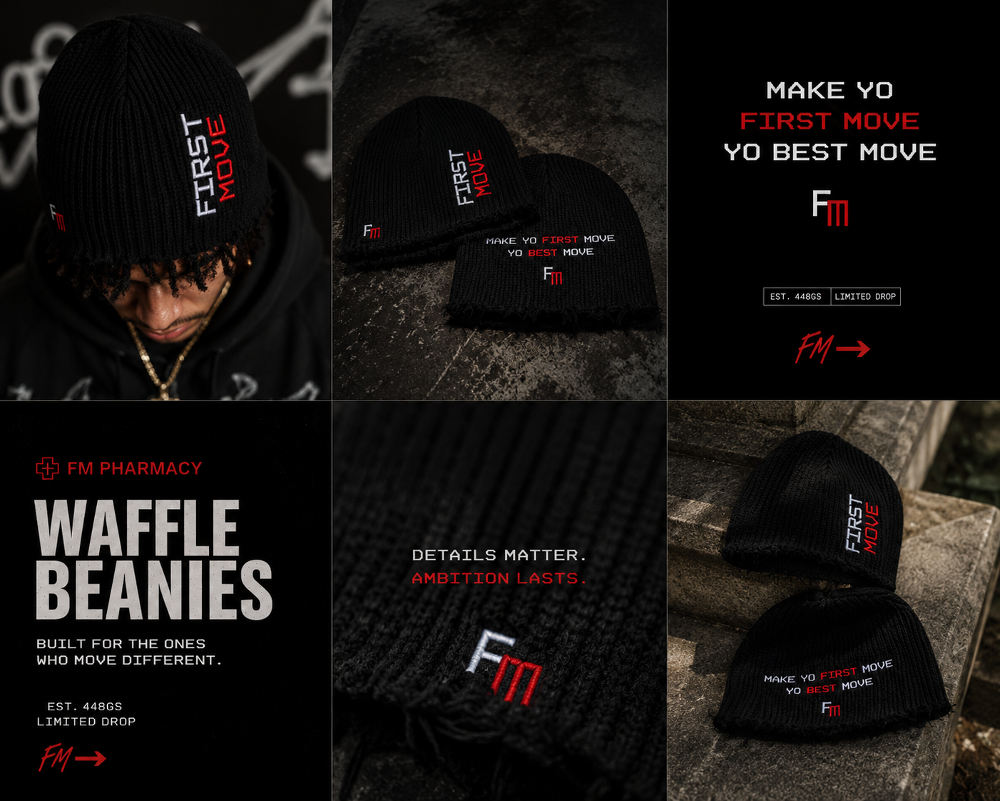 FM Pharmacy Waffle Beanie – Black dark editorial
